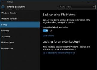 Windows file history settings